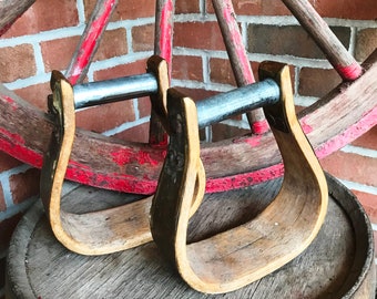 Vintage Western Brass Clad Bent Oak Stirrups - 1920s - from DustyMillerAntiques