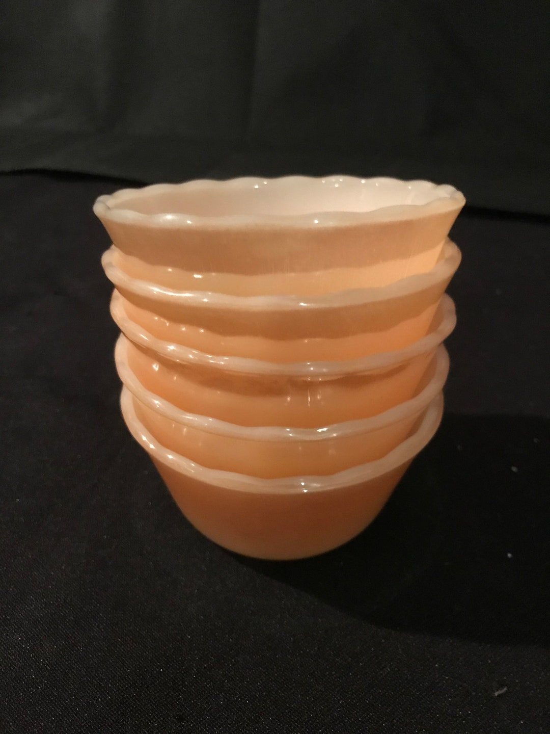 Vintage Anchor Hocking Fire King Copper Tint Luster Ruffled Custard Set