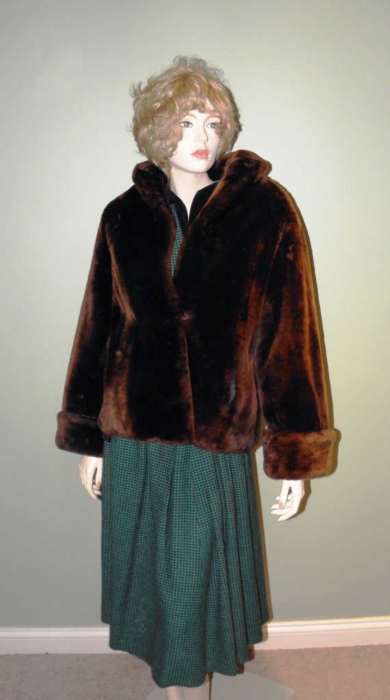 Vintage 1950's Dark Brown Faux Fur Jacket - Heer'… - image 5