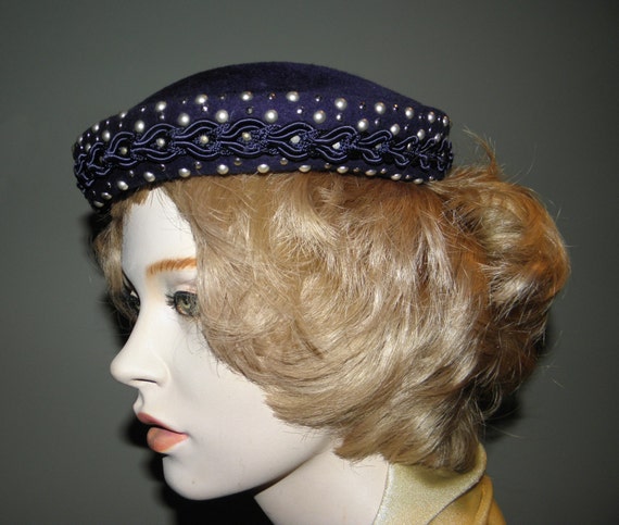 Vintage Merrimac Hat Lady's Purple Felt Skull Cap… - image 3