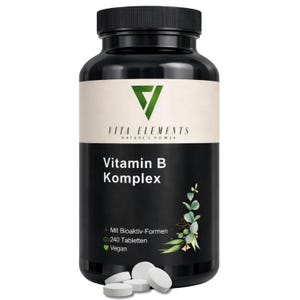 Comprimidos de complexo vitamínico B, testados em laboratório na Alemanha, suplemento alimentar, com todas as 8 vitaminas do complexo B, com colina e inositol, vegano.