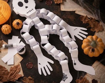Halloween Skeleton Paper Chain Template, Spooky DIY Paper Craft, Printable Garland, Kids Party Decor, Instant Download PDF