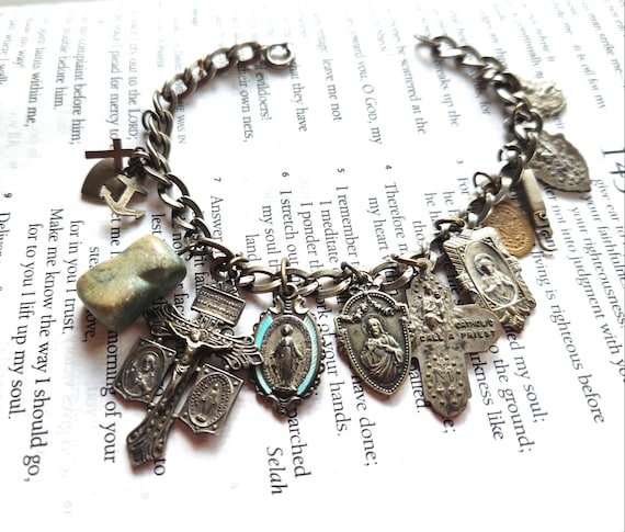 Vintage Sterling Silver Catholic Charm Bracelet