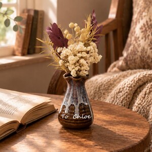 Mini Personalized Dried Flower Arrangement With Ceramic Vase, Handmade Drip Glaze Pottery, Rustic Floral Decor, Small Tabletop Centerpiece