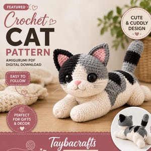 Lounging Kitty Cat Crochet Pattern, Amigurumi Calico Kitten PDF Tutorial (Digital Download)