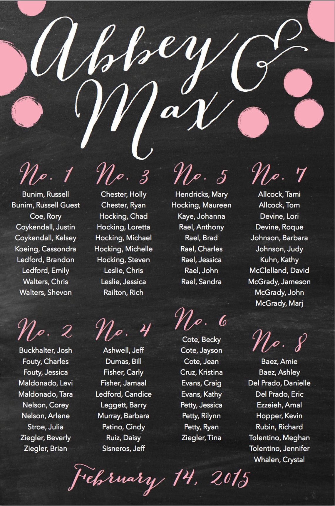 Chalkboard Wedding Seating Chart Printable With Table Numbers Etsy