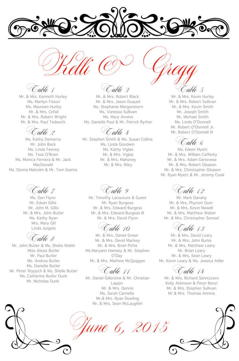 RUSH Fee INCLUDED Scroll Wedding Seating Chart Printable Etsy