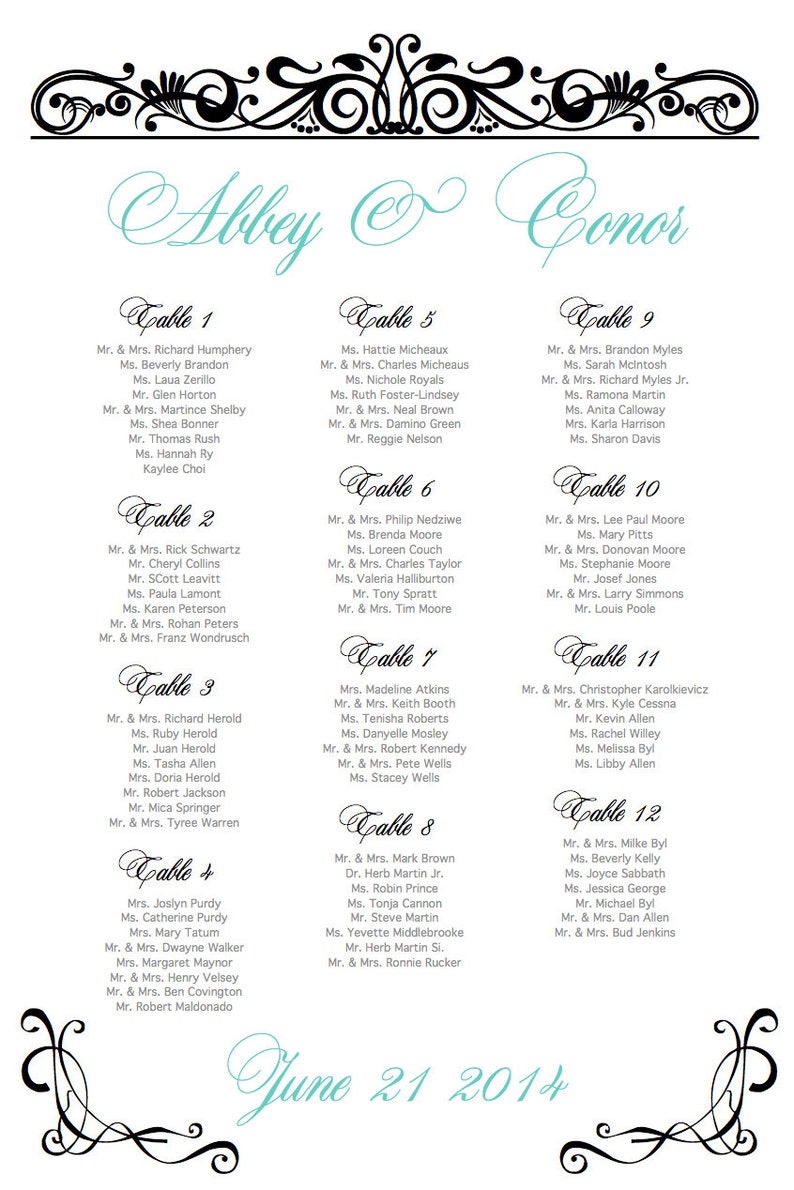 RUSH Fee INCLUDED Scroll Wedding Seating Chart Printable Etsy