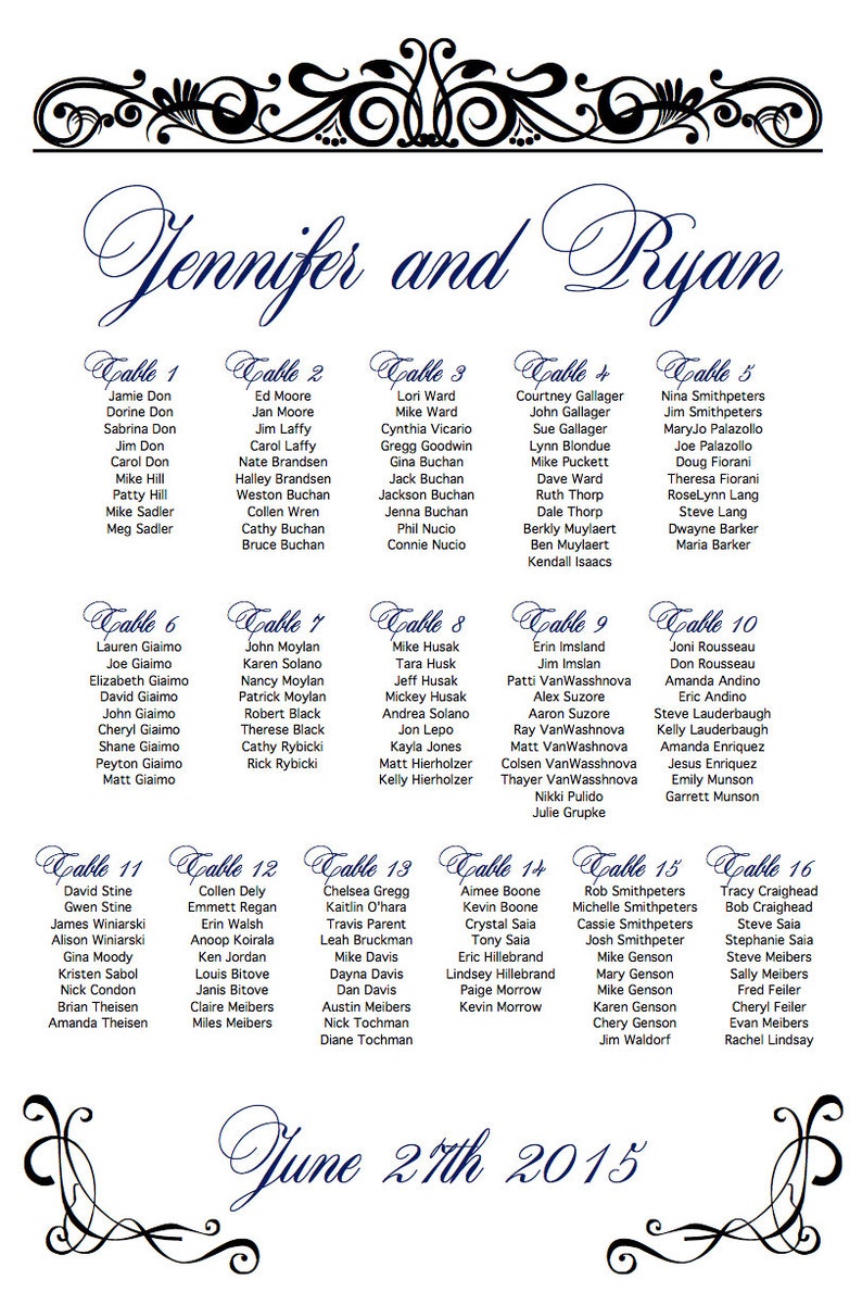 Wedding Reception Seating Chart