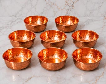Juego de cuencos de cobre puro, cuencos de cobre martillado hechos a mano, cuencos tradicionales para servir, regalo para la cocina y el comedor indios.