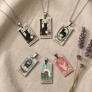 Cat Tarot Necklace, Stainless Steel Pendant, Birthday Gift, Personalized Gift For Friend