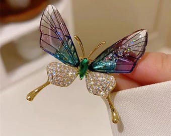 Strassbrosche mit Schmetterling und Biene, Insekten-Anstecknadel mit Perle