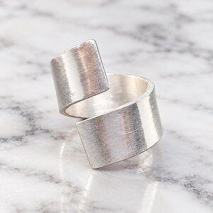 925 Sterling Silver Wide Wrap Ring, Brushed Minimalist Statement Band