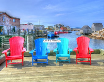 Chairs in fishing town, Halifax, Canada, Wall art,  coastal scene, photograph