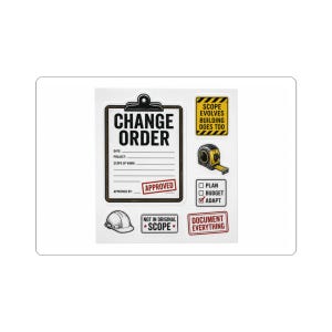 Change Order Stickers | Funny Contractor Laptop Decal for Builders PMs | Trades Job Site Sticker Pack image 1