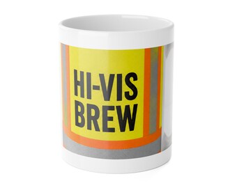 Hi-Vis Brew Trades Mug | Funny Construction Coffee Cup for Contractors Electricians Welders | Job Site Gift