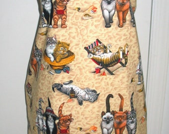 NEW DESIGN - Handmade Full Length Adult Apron - Cats on the Beach