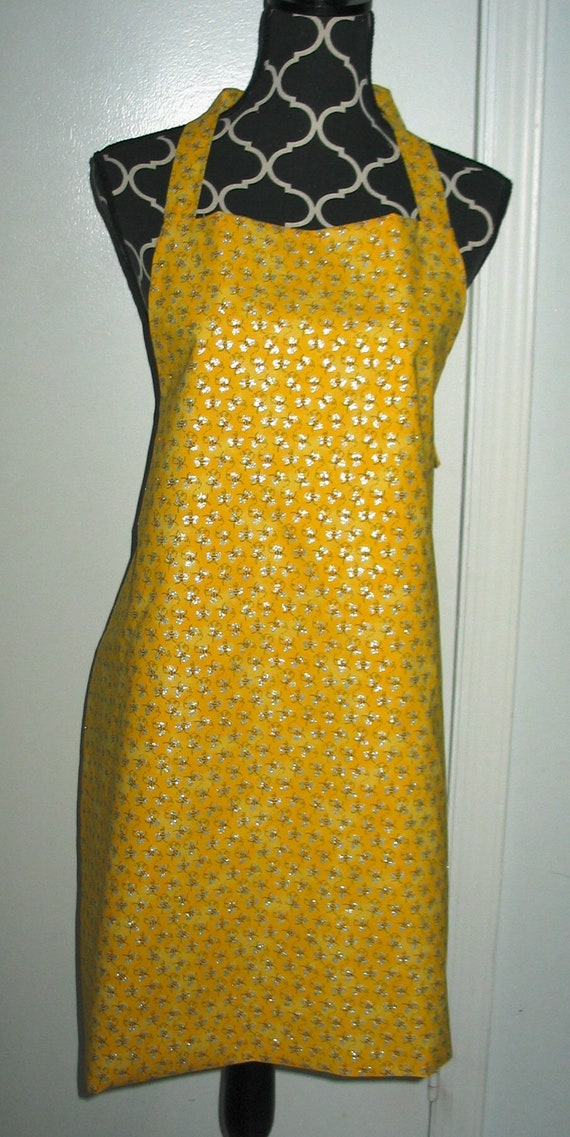 Handmade Full Length Adult Apron BUMBLE BEES ON YELLOW 