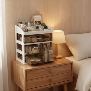 Scatola porta cosmetici con cassetti / Organizzatore per trucchi antipolvere di grande capacità / Espositore da scrivania per prodotti per la cura della pelle