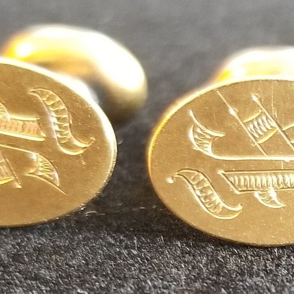 CUFF LINKS, Bean Back, Gold Filled, circa early 1900s,  Monogrammed, Very Good Antique Condition