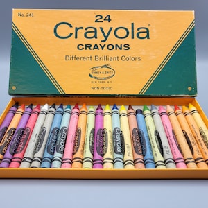 Crayola Crayons Vintage Binney and Smith, Flat Box 241, 24 Colors, 1970s,  Used, Box VG 