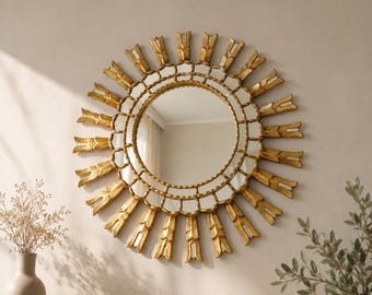 Vintage Mid-Century Peruvian Giltwood Sunburst Wall Mirror