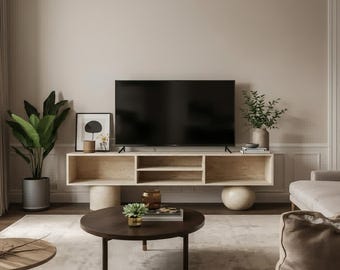 Handmade Travertine TV Stand, Sculptural Media Console, Luxury Living Room Furniture