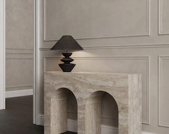 Handmade Travertine Console Table, Double Arch Design, Luxury Entryway Table