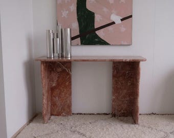 Pink Travertine Console Table, Sculptural Natural Stone Entryway Table, Wavy Leg Hallway Console, Modern Organic Decor, 110x35x75 cm