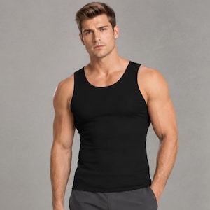 Canotta compressiva da uomo, canotta modellante senza maniche, maglietta fitness con controllo addominale, canottiera traspirante ed elasticizzata per la palestra.