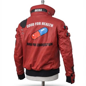 Akira Kaneda-jas, rode leren jas met capsulepatch, anime cosplay bikerjas, retro motorjas uit de jaren 80