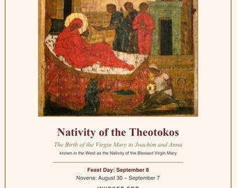 Tarjeta de la Novena de la Natividad de la Theotokos / Tarjeta de oración de 9 días del Nacimiento de la Virgen María / 5x7 + PDF tamaño carta (descarga instantánea)