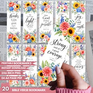 20 Bible Verse Bookmark Bundle: Printable Floral Christian Bible Quote PNG, Inspirational Scripture Bookmarks, Printable Christian Bookmarks