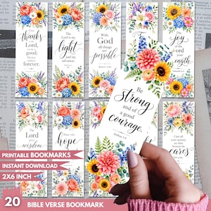 20 Bible Verse Bookmark Bundle: Printable Floral Christian Bible Quote PNG, Inspirational Scripture Bookmarks, Printable Christian Bookmarks
