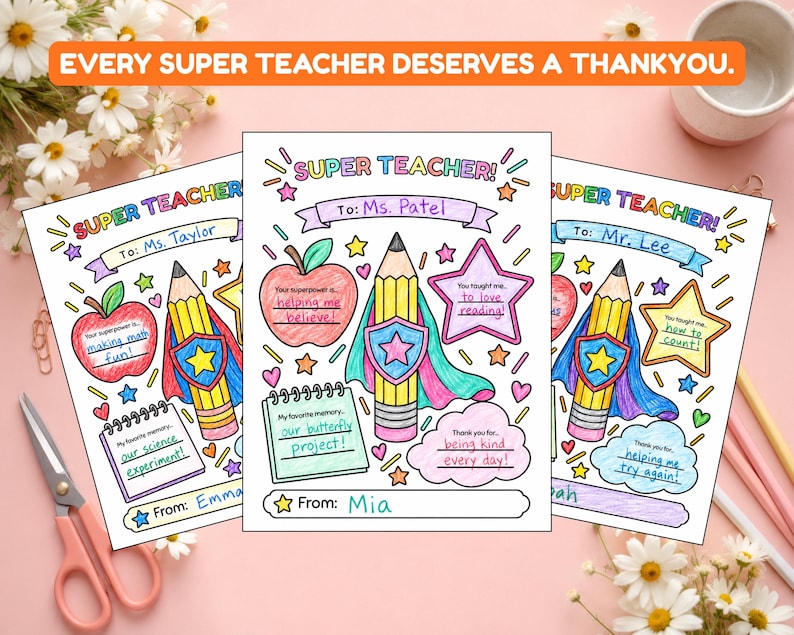 Teacher Appreciation Coloring Card: Super Teacher Printable PDF