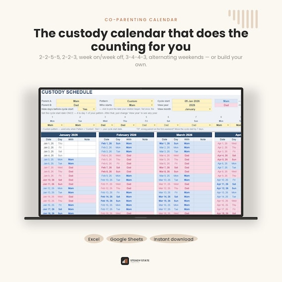 2-2-5-5 Custody Schedule Calendar
