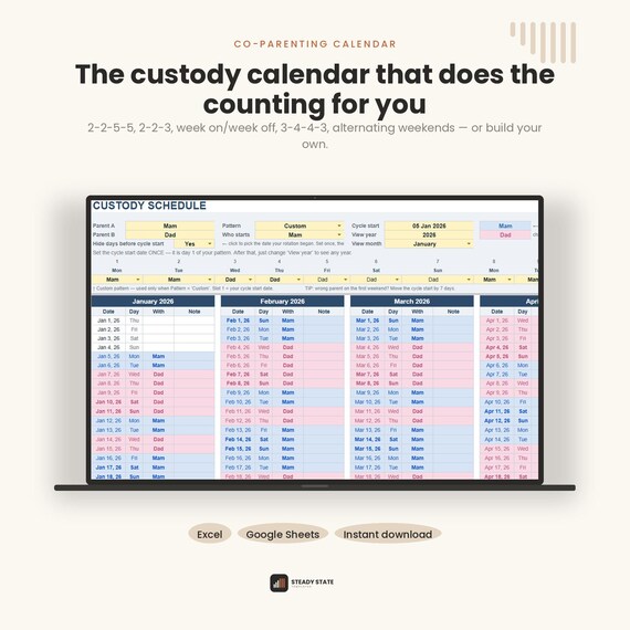 2-2-3 Custody Schedule Calendar