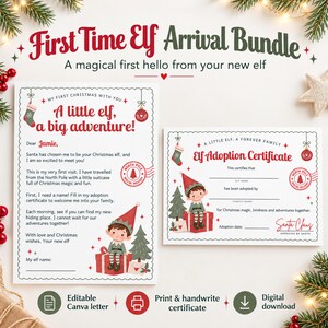 First Time Elf Arrival Letter & Adoption Certificate Bundle | Editable Canva Letter A4 and US Letter Sizes, Printable PDF Certificate 7x5