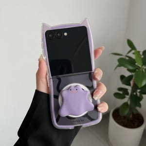 Magnetiskt telefonskal med lila spöke för Galaxy Z Flip 8 7 6 5 stötsäkert skyddsfodral