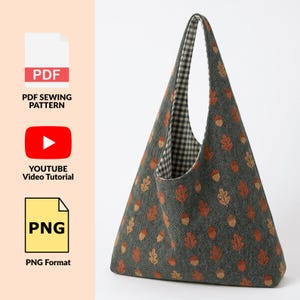 Molde em PDF para bolsa hobo reversível, bolsa de ombro fácil de fazer, com forro e bolsos internos, projeto de costura para iniciantes, download instantâneo A0.