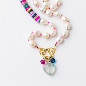 Pearl Necklace, Charm Necklace, Hand Knotted Necklace, White Pearl
