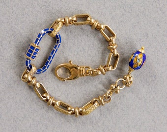CARABINER CLASP BRACELET, Chunky Chain Bracelet, Simple Bracelet, Stacking Bracelet, Blue Enamel Clasp Bracelet, Charm Bracelet