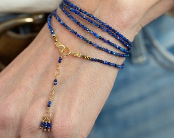 Lapis Bracelet, WRAPS 5 TIMES, Lapis Lazuli, Gold Bracelet, Long Necklace, Wrap Bracelet