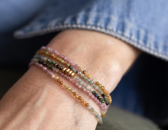 OCTOBER BIRTHSTONE, TOURMALINE Bracelet, Wrap Bracelet, Tourmaline Bracelet, Birthstone Jewelry, Multi Wrap Bracelet