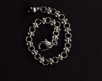 Pulsera vintage, pulsera de cadena, crea tu propia pulsera de dijes, pulsera de dijes, pulsera de plata, pulsera de perlas