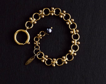 VINTAGE BRACELET, Charm Bracelet, Build Your Own Bracelet, Pearl Bracelet, Bowdoin Chain Bracelet, Brass Bracelet