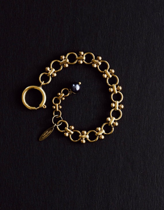 VINTAGE BRACELET, Charm Bracelet, Build Your Own Bracelet, Pearl Bracelet, Bowdoin Chain Bracelet, Brass Bracelet