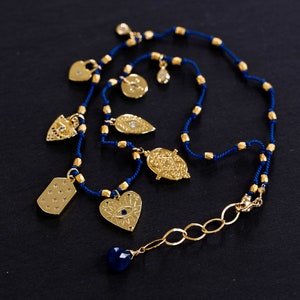 Charm Necklace, NINE CHARMS, Protection Necklace, Hand Knotted Necklace, Layering Necklace