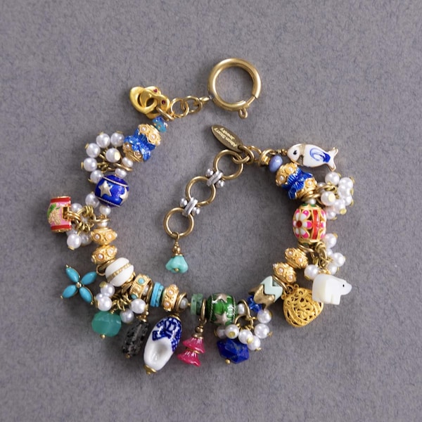 CHARM ARMBAND, Perlen Armband, Emaille Charms, Edelstein Armband