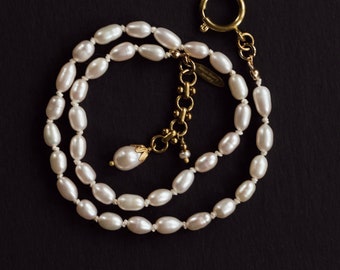PEARL NECKLACE, White Pearl Necklace, Hand Knotted Necklace, Freshwater Pearl Necklace, Charm Necklace, Simple Necklace